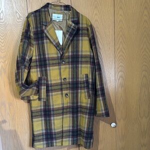 FshionNovaMen Yellow and Black Plaid Trench Coat men’s Medium NWT overcoat
